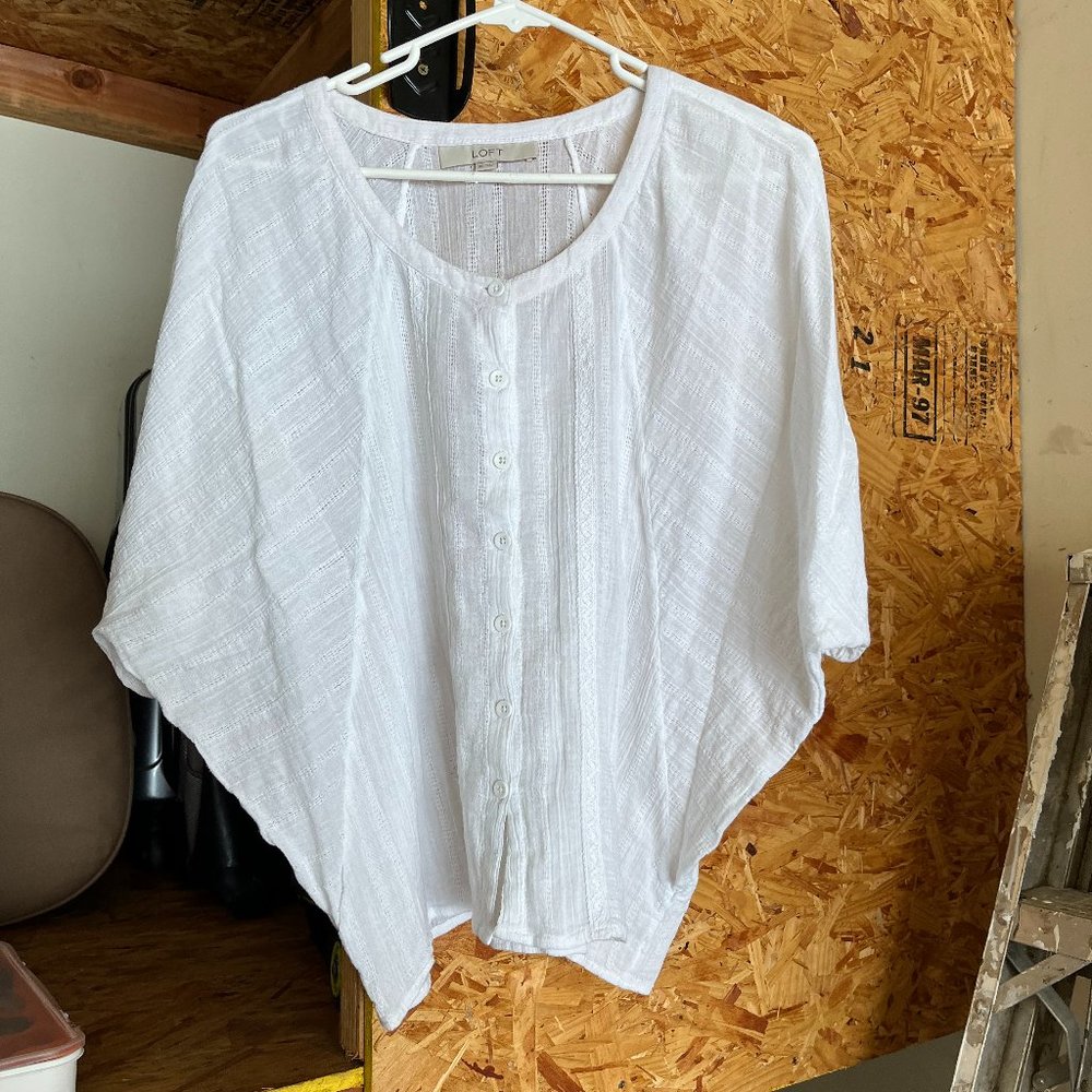 Loft white button up flowy blouse